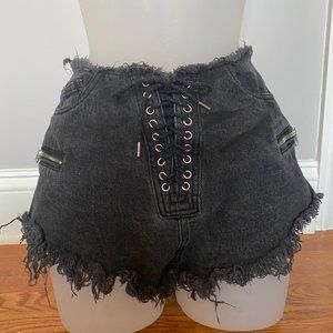 Forever 21 front lace black jean shorts